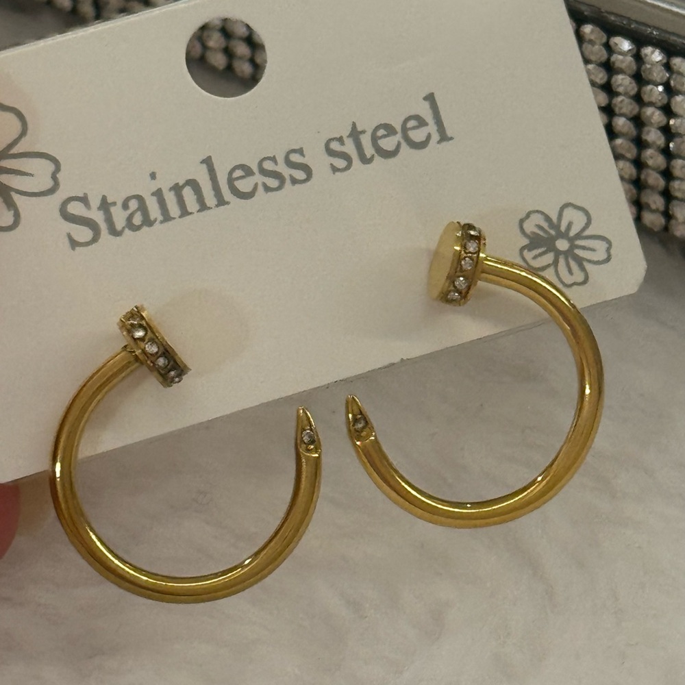 Gold Stainless Steel Nail Earrings
